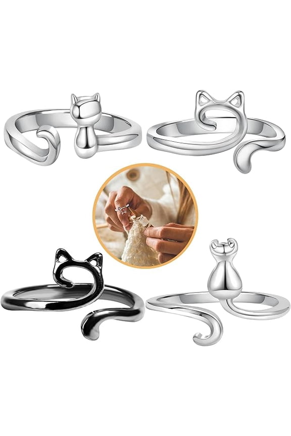 Adjustable Crochet Tension Ring - Cute Cat Design for Easy Yarn Control Ergonomic Crafting Tool for Knitters Gift for Mom, Grandma, Craft Lovers (Thanksgiving, Christmas, Birthday)