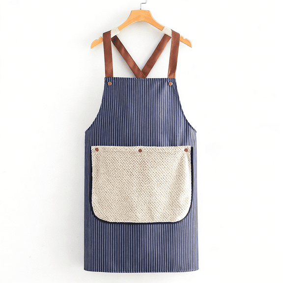 Adjustable Cross-Back Apron for Women & Men - Premium Pinstripe Design with Deep Pockets & Towel Holder, Lightweight Comfort for Cooking, Baking, BBQ and Gifts(1Pcs Blue)