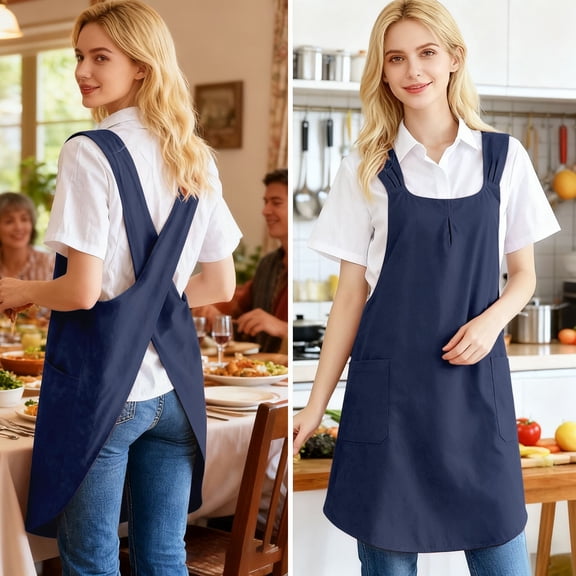 Adjustable Cross Back Bib Apron with Pockets Long Coverage Kitchen Cooking Apron for Women Men Comfortable All Day Wear Stain Resistant