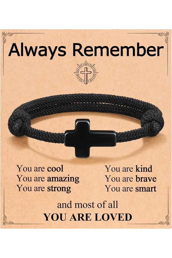 Adjustable Cross Bracelet for Boys Men, Christian Gifts for Teen Boy Birthday, Easter, Christmas