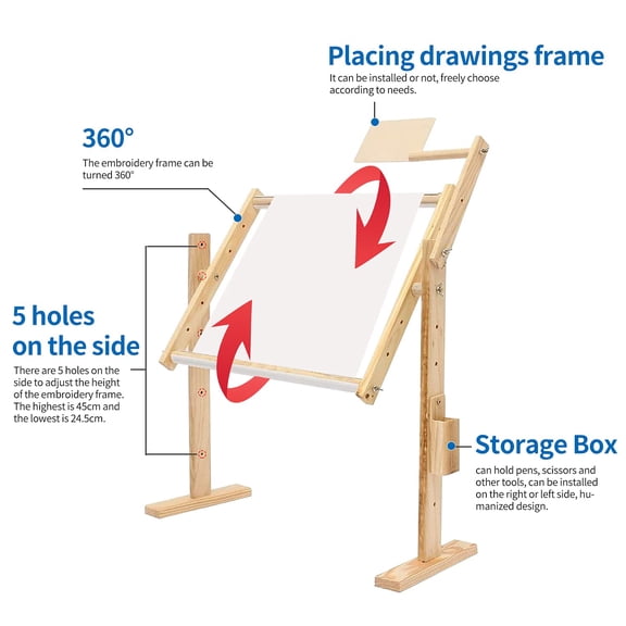 Adjustable Cross Stitch & Embroidery Hoop Stand Wooden Frame 5 Height Levels 20x15.7 Inches