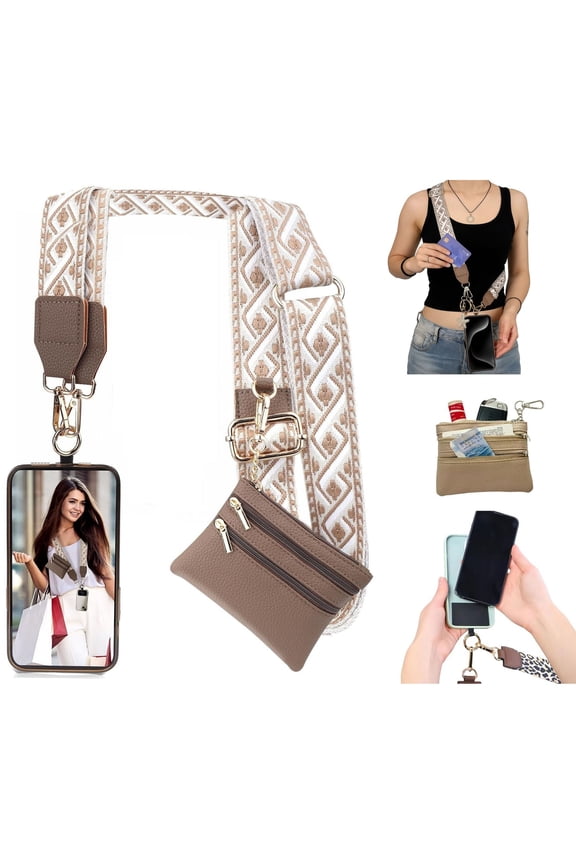 Adjustable Clip and Go Strap for Phone With Wallet Crossbody Ornaments, Phone Strap with Zippered Pouch for All Phones
