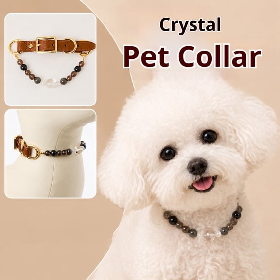 Adjustable Crystal Beaded Pet Collar Faux Leather Neckpiece for Small Dogs Cats Brown