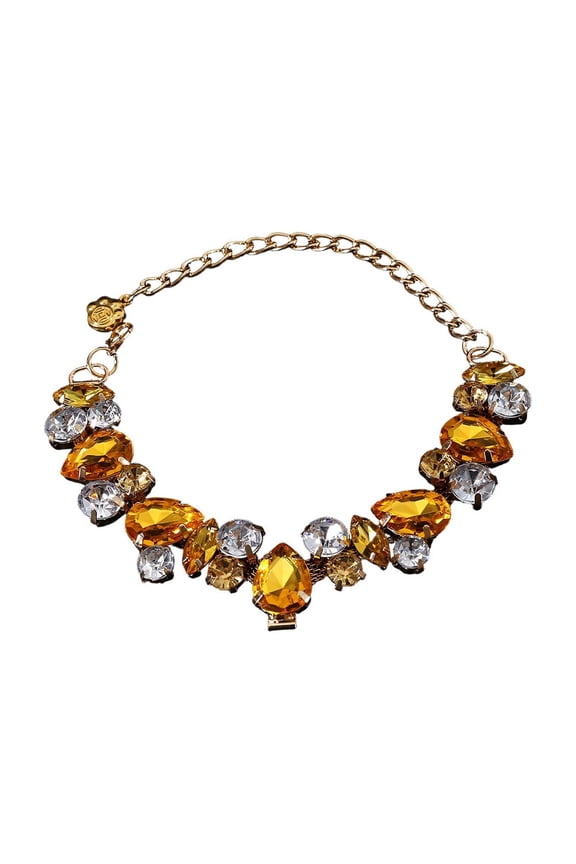 Adjustable Crystal Rhinestone Pet Necklace Teardrop Bling Pet Jewelry Adjustable Collar for Small and Medium Dogs Cats Wedding Party Holiday Pet Accessory Yellow 14.96-18.9in