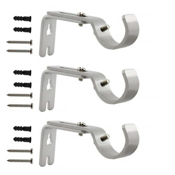 Adjustable Curtain Rod Brackets,3 Pack Heavy Duty Drapery Rod Holders Hardware Window Curtain Rod Support Hanger for 1 Inch Rod with Installation Screws (Silver)