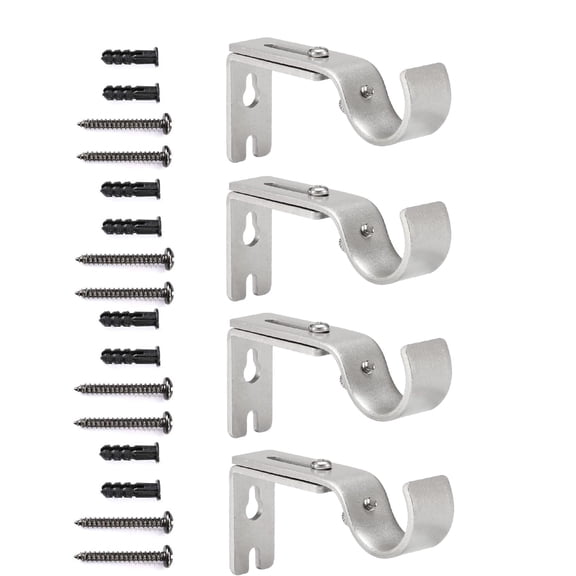 Adjustable Curtain Rod Brackets, Adjustable Curtain Rod Holder Wall Bracket Hooks Outside Mounted Blinds Curtain Rod Bracket with Screws for 1 Inch Diameter Curtain Rod (4PCS, Silver)
