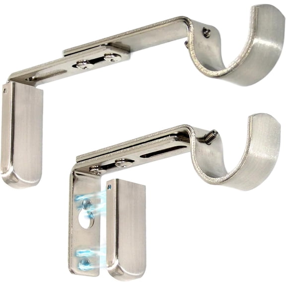 Adjustable Curtain Rod Brackets for Wall with Magnetic Cover, 5 inch Long Heavy Duty Holders Extended Brackets, Window Hardware Mounting Support Brushed Nickel Set of 2