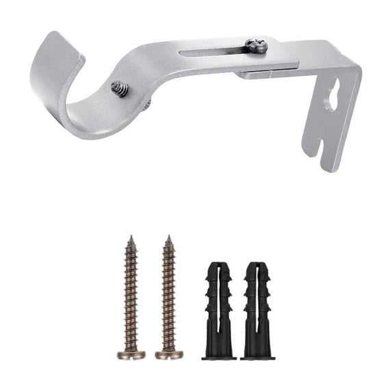 Adjustable Curtain Rod Brackets, Wall Mount Metal Single Rod Holder, Heavy Duty Curtain Support Bracket, Window Rod Mounting Hardware, Curtain Rod Hanger with Screws for Window Curtain Installation