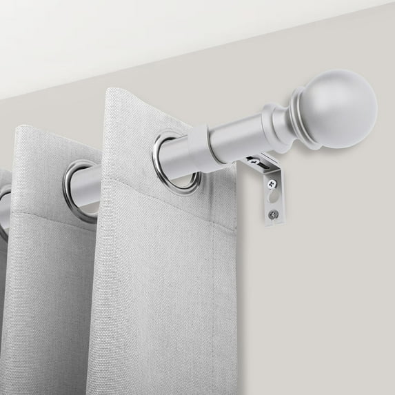 Adjustable Curtain Rod for Windows 144"-168",1" Round Ball Finial Single Curtain Rod,Easy to Install,Sliver