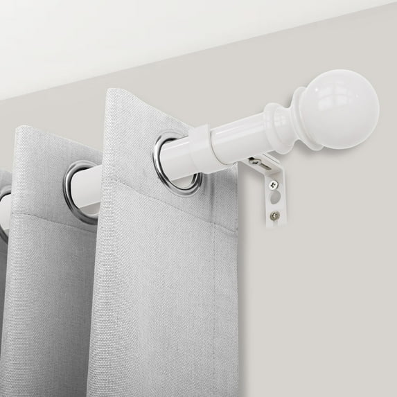 Adjustable Curtain Rod for Windows 32"-48",1" Round Ball Finial Single Curtain Rod,Easy to Install,White