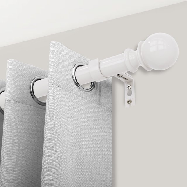 Adjustable Curtain Rod for Windows 48"-86",1" Round Ball Finial Single Curtain Rod,Easy to Install,White