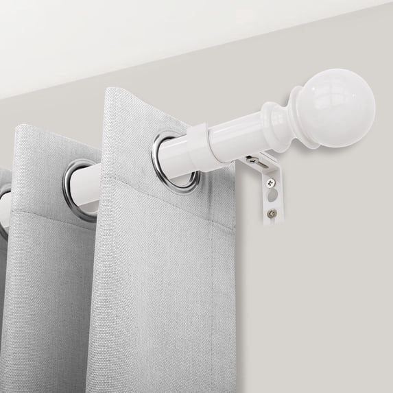 Adjustable Curtain Rod for Windows 48"-86",1" Round Ball Finial Single Curtain Rod,Easy to Install,White