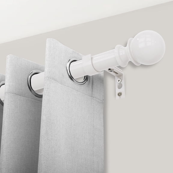Adjustable Curtain Rod for Windows 66"-12-",1" Round Ball Finial Single Curtain Rod,Easy to Install,White