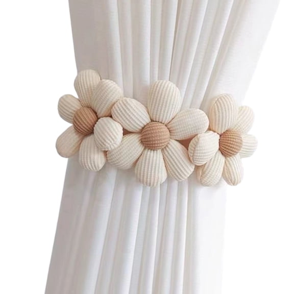 Adjustable Curtain Rope Holder with Flower Design and Button Elastic Window Drape Tie for Bedroom Living Room Decors