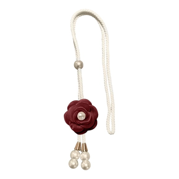 Adjustable Curtain Tie Backs with Camellia Flower and Pearl Tassel Decorative Window Curtain Holder Sheer Curtain Tieback Satin Rope Cord for Living Room Bedroom Window Treatment Decor