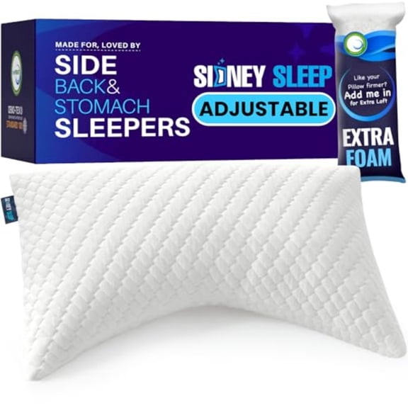 Adjustable Curved Contour Fill Pillow Queen Size for Side and Back Sleepers Neck Shoulder Comfort Support Extra Fill Included White