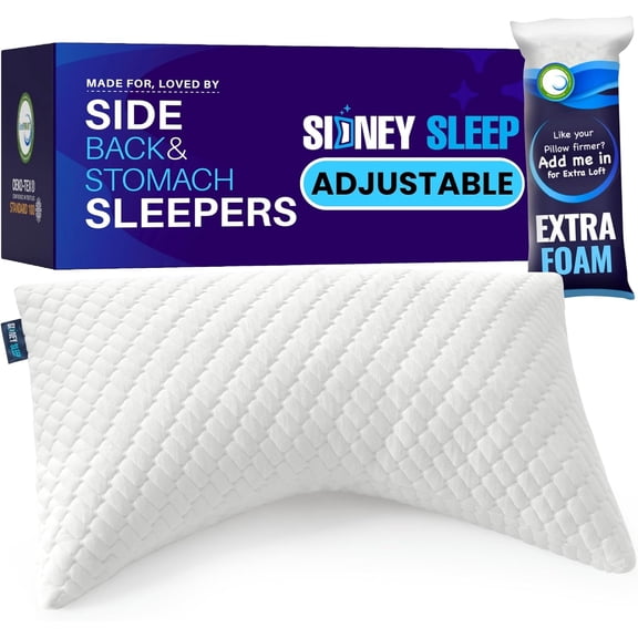 Adjustable Curved Fill Pillow Queen Size for Side and Back Sleepers Neck & Shoulder Comfort Support Extra Included (White)