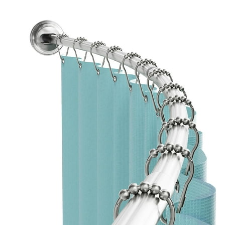 No Drill Curved Shower Curtain Rod Adjustable Tension Mount, Rustproof Aluminum Pole for Bathroom, Extra Room Design, 50 to 72 Inches, Silver