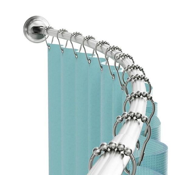 No Drill Curved Shower Curtain Rod Adjustable Tension Mount, Rustproof Aluminum Pole for Bathroom, Extra Room Design, 50 to 72 Inches, Silver