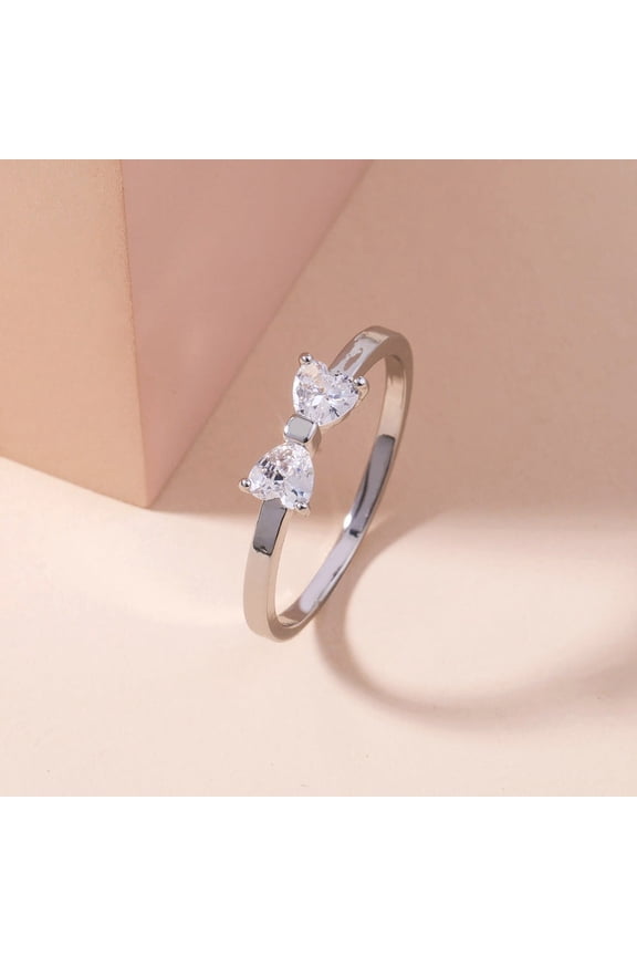 Adjustable Cute Mini Bow Zircon Copper Ring, Geometric Design Unisex Index Finger Ring, Number 7