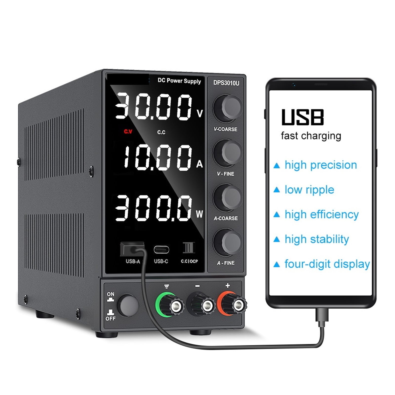 Adjustable DC Power Supply 4 digit Lab Bench Power Source 30V 10A 5A AC ...