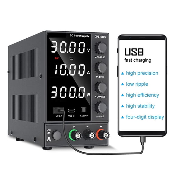 Adjustable DC Power Supply 4 digit Lab Bench Power Source 30V 10A 5A AC Switching Stabilized LCD Power Supply regulator ,Stable Output