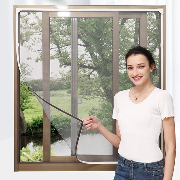 Adjustable DIY Magnetic Window Screen Max 72 x 48 Fits Any Size Smaller White Frame Fiberglass Mesh with Extra Accessories