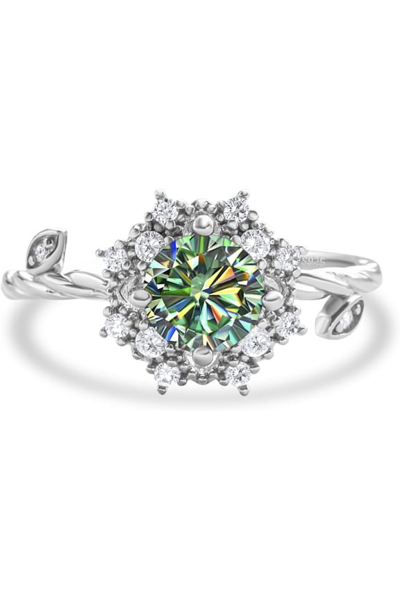 Adjustable Dainty Flower Designer 1 Carat Moissanite Rings for Women Round Cut D Color VVS1 Lab Diamond Rings for Women Sterling Silver Moissanite Engagement Ring for Women