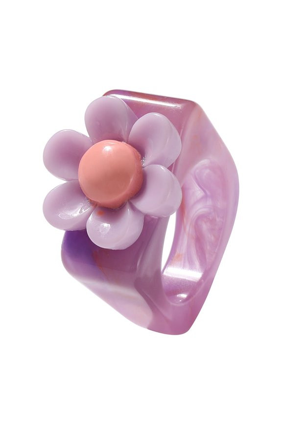 Adjustable Ring with Daisy and Tulip Design Alloy Resin Flower Ring Simple Tai Chi Ring Drop Oil Ring for Women and
