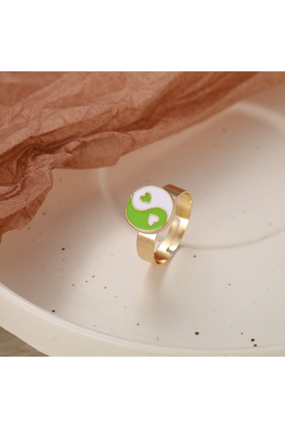 Adjustable Ring with Daisy and Tulip Design Alloy Resin Flower Ring Simple Tai Chi Ring Drop Oil Ring for Women and