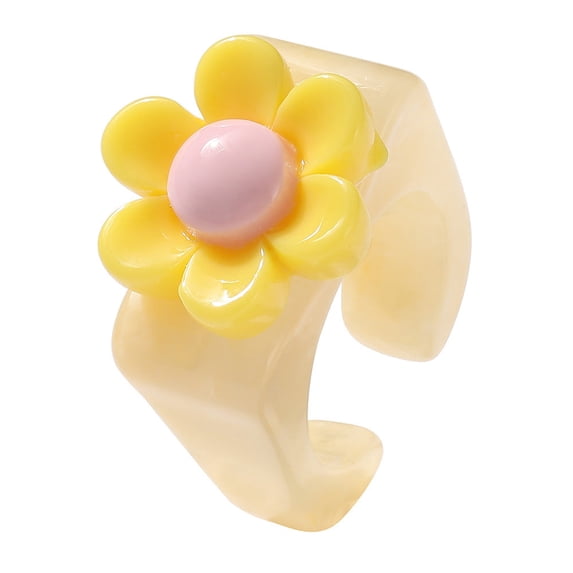 Adjustable Ring with Daisy and Tulip Design Alloy Resin Flower Ring Simple Tai Chi Ring Drop Oil Ring for Women and
