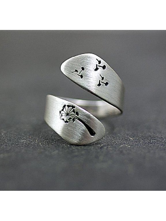 Adjustable Dandelion Print Ring: Elegant Alloy Floral Design for Women, Unique Botanical-Inspired Fashion Jewelry, Nature-Themed Gift