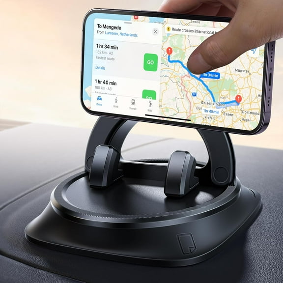 Adjustable Dashboard Cell Phone Holder - Spring Design, 360 Rotatable, Compatible with iPhone/Samsung/Android-Black