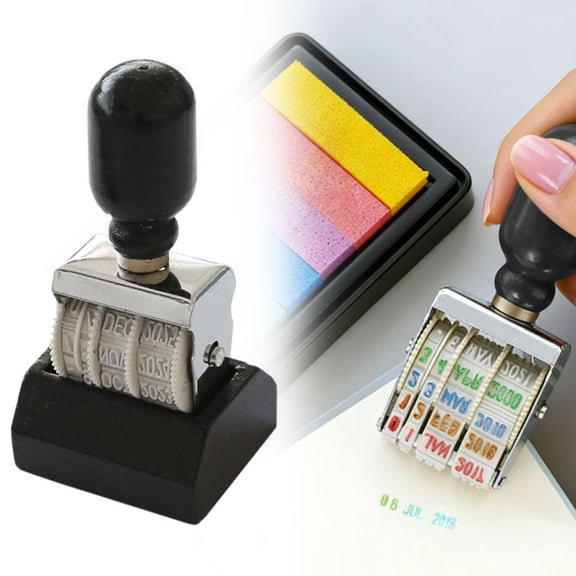 Adjustable Date Roller Stamp with Wooden Handle, Retro Month-Day-Year Marker for Scrapbooking, Mailing, Classroom, and Egg Tracking