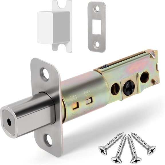 Adjustable Dead Latch 2-3/8'' or 2-3/4'' Backset, Replacement Latch for Single Cylinder Dead, Screws with Rounded Strike Plate, Satin Nickel