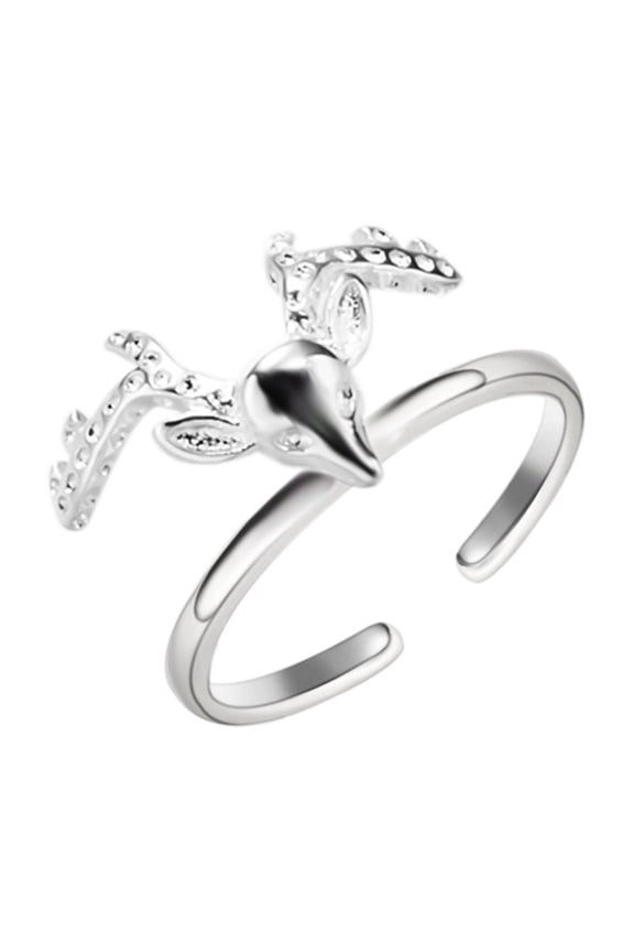 Adjustable Deer Horn Ring with Imitation Pearl Accents Copper Metal Ring European Design Open Ring Band for Women and