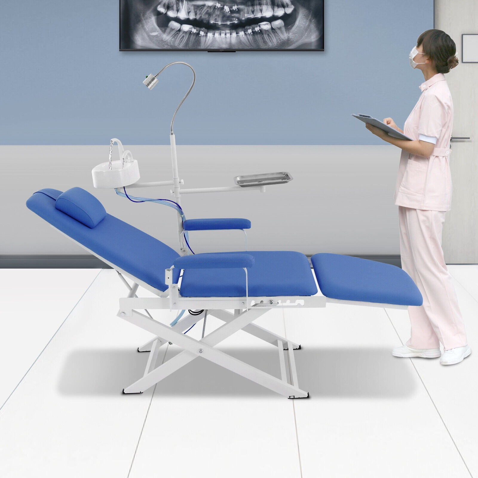 Adjustable Dental Chair with LED Light, 330lbs Capacity, Soft PU Cushion, Foldable Design, Stainless Steel, Ideal for Clinics and Hospitals