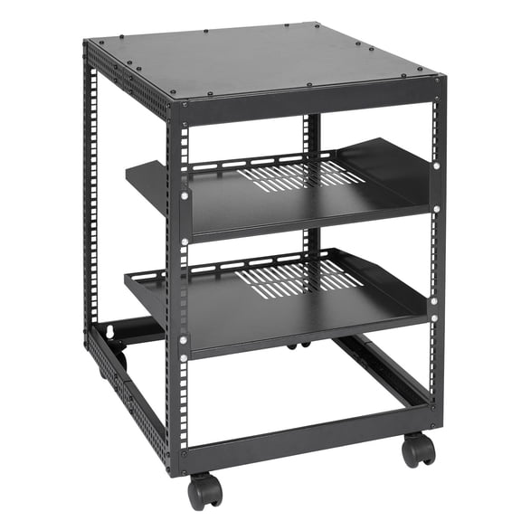 Adjustable Depth 12U Open Frame Server Rack, 4 Post AV Rack with Casters for IT Equipment, Wall Mount or Free Standing Network Rack for Routers Modems