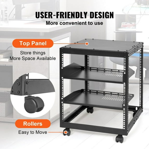 Adjustable Depth 12U Server Rack, 15-40 Inch 4 Post AV Rack with Casters, Holds Router, Modem, Patch Panel & IT Equipment