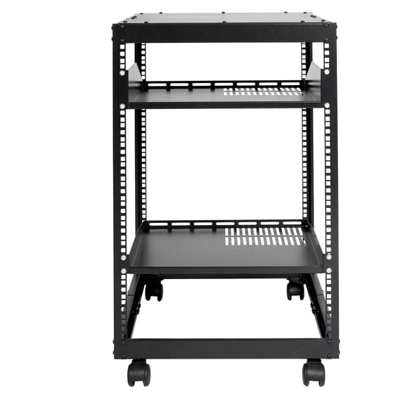 Adjustable Depth 15U Open Frame Server Rack, 4-Post IT Rack with Casters for Network Equipment, Wall Mount or Free Standing AV Rack for Router Modem