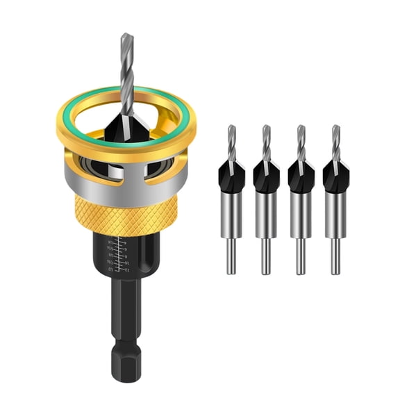 Adjustable Depth Stop Countersink Drill Bit Set, High Speed Steel Tool for Woodworking and Metal