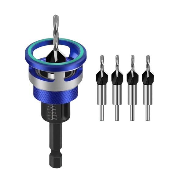 Adjustable Depth Stop Countersink Drill Bit Set, High Speed Steel Tool for Woodworking and Metal