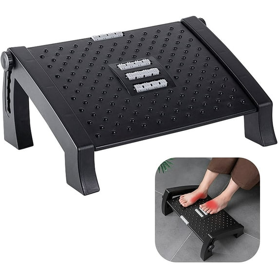Adjustable Under Desk Footrest, Ergonomic Foot Rest with Massage Texture and Roller, Foot Stool with 6 Adjustable Height Position, Tilting Foot Stool Adjustment for Home, Office, Train