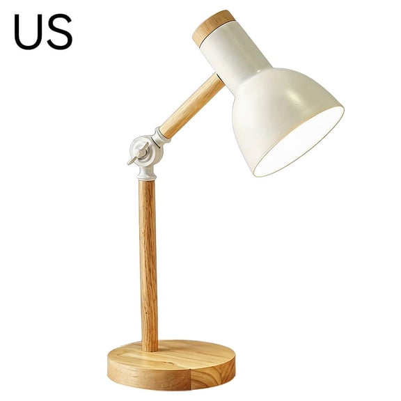 Adjustable Desk Lamp - Wood Arm Study Light with E27 Socket for Bedroom and Office