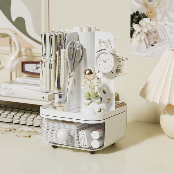 Adjustable Desk Organizer with Drawers, Large Capacity Pencil Holder and Storage Tray, Modular Office Supplies Organizer for Student Study Table, Desktop Accessory