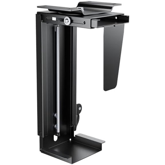 Adjustable Under Desk PC Mount, 3.5 to 8 Inch Wide Computer Tower Holder with Locking Handle,360 Degree Swivel Adjustable Height and Width, Black$$Office