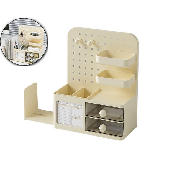 Adjustable Desk Pegboard Organizer with Retractable Book Stand – Multi-Functional Plastic Storage Box for Stationery & Books – Expandable Desktop Holder for Office, Dorm