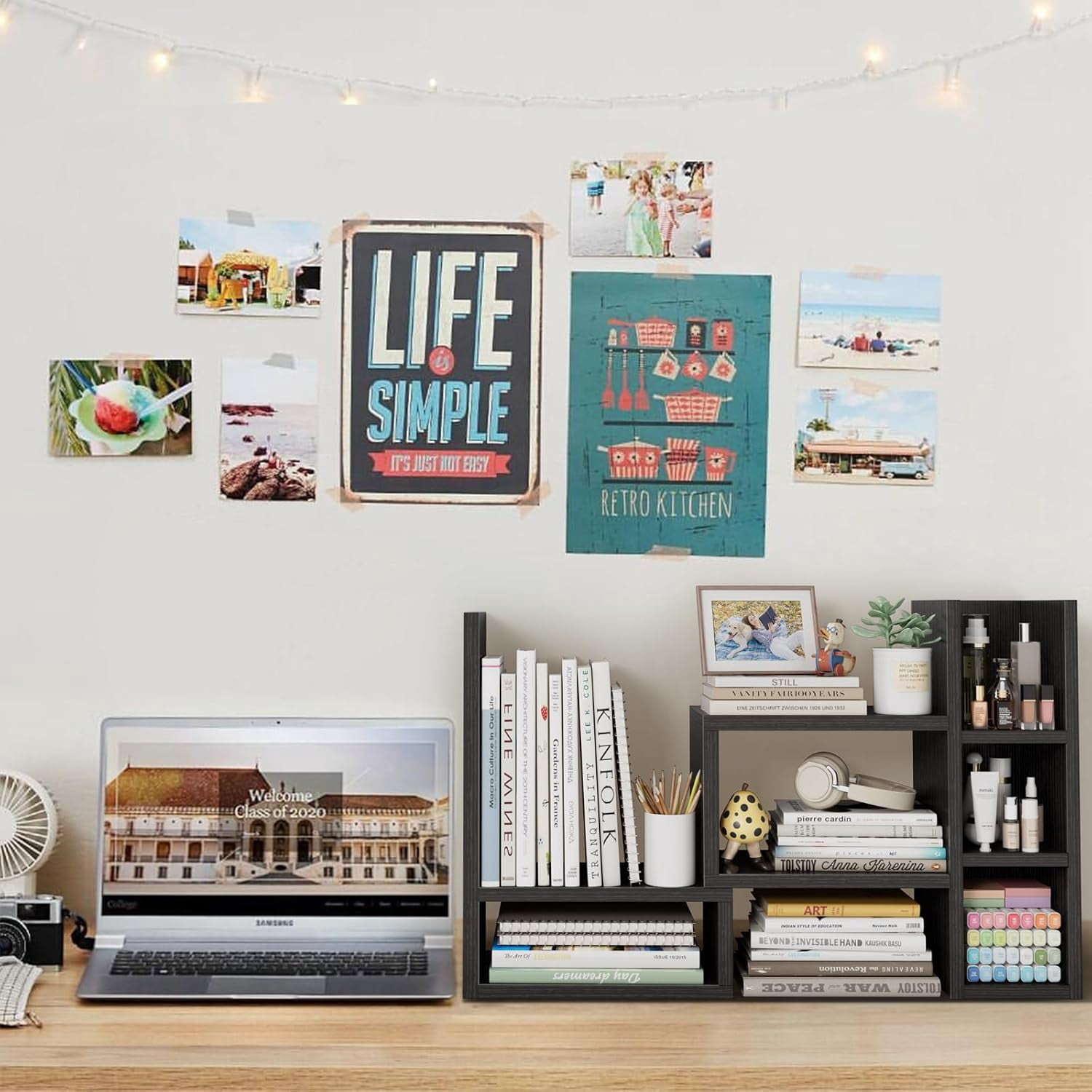 Adjustable Desk Shelves Organizer with 3 Tiers for Office Desktop Storage and Accessories