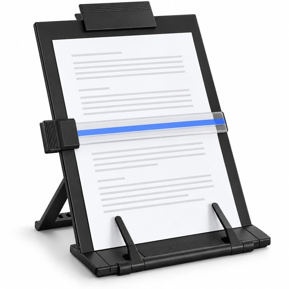 Adjustable Desktop Document Holder Stand with 7 Positions, Black Metal File Organizer for Easy Reading and Typing