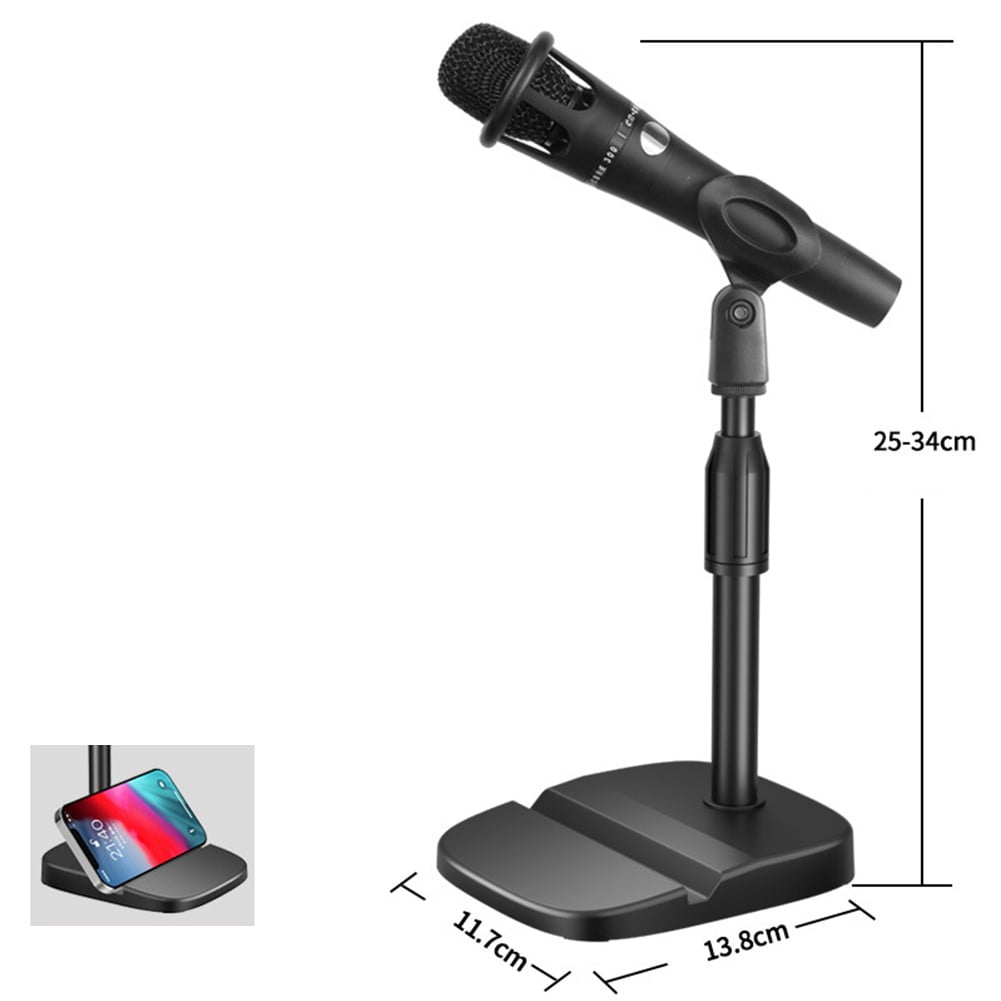 Adjustable Desktop Microphone Stand Holder Mic Clip Phone Bracket with Base